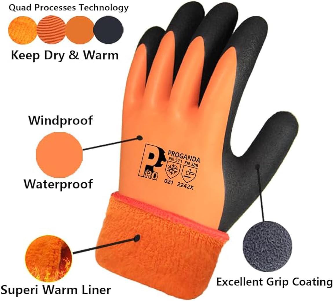 Winter Work Gloves Thermal Fleece Liner Waterproof Coating Superior Grip for Cold Weather Car Washing Gardening Fishing Multipurpose