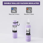 Exllena Insulated Black Water Bottles 750ml with Clip, Double Wall Vacuum Drinks Bottle Keeps Drinks Cold 24 Hrs/Hot 12 Hrs, Stainless Steel Water Bottle BPA Free