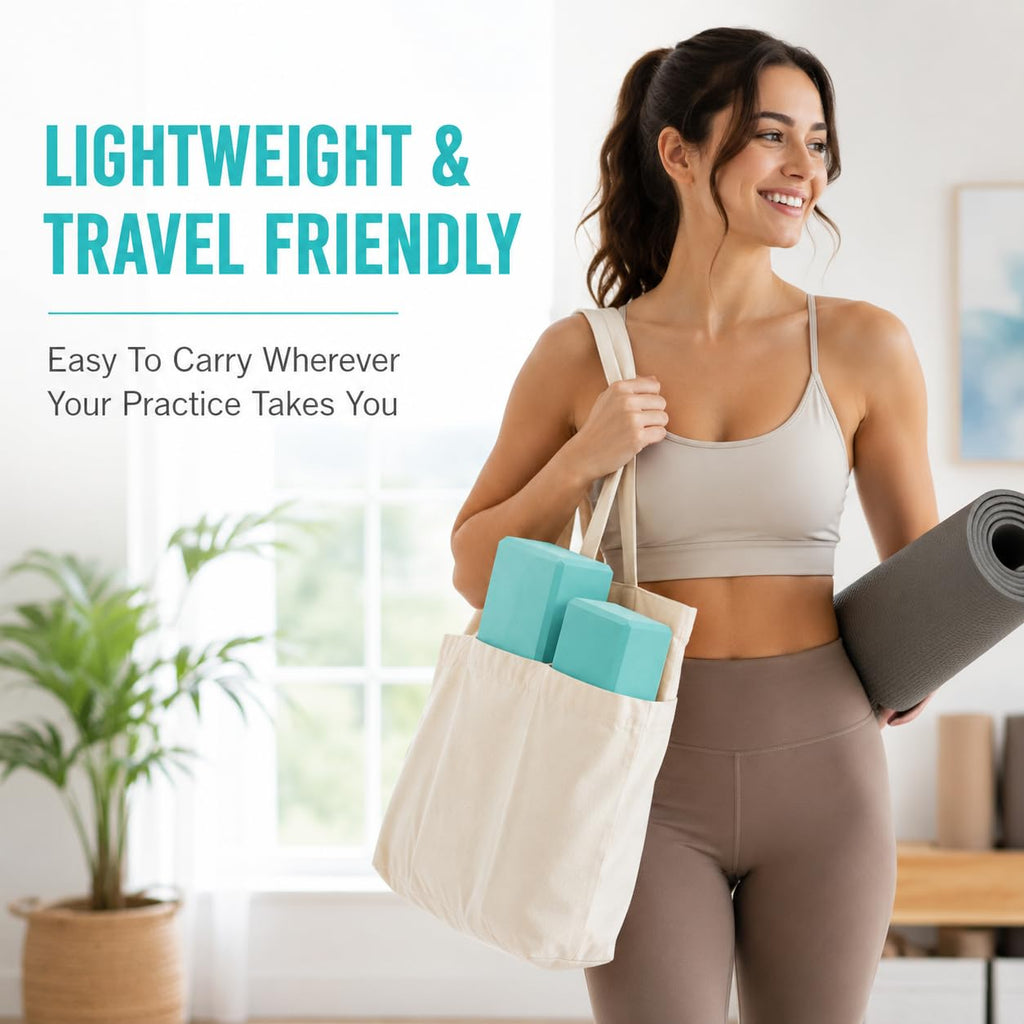 EXERZ Yoga Blocks 2pcs Gym Bricks -Comfortable Fitness Yoga Bricks, Anti-Slip, Lightweight and Travel Friendly Pilates Practice