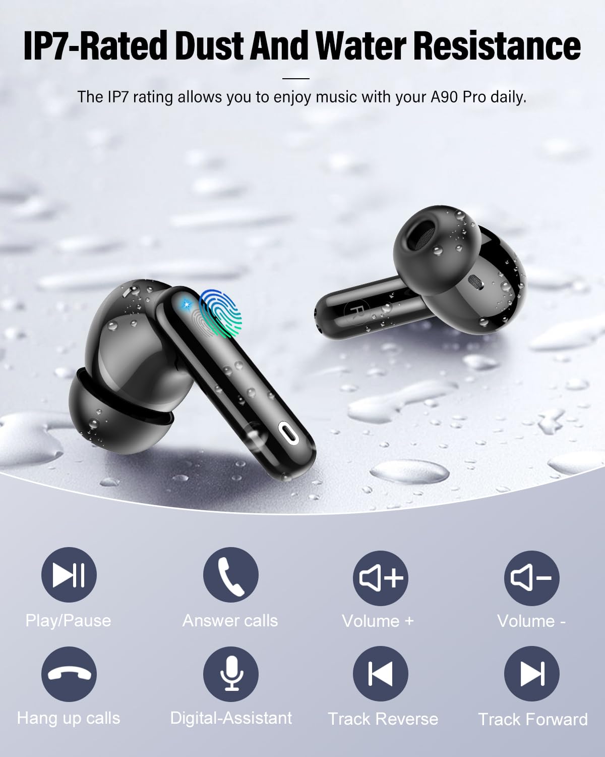 Wireless Earbuds, Bluetooth 5.4 Headphones Bass Stereo/Clear Calls, White