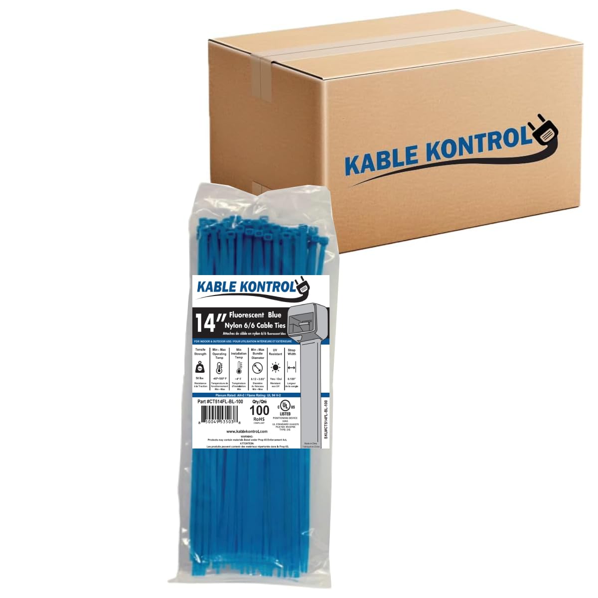 Kable Kontrol Cable Zip Ties, 4 Inch, 100 Pcs, 18lbs Test, Gray