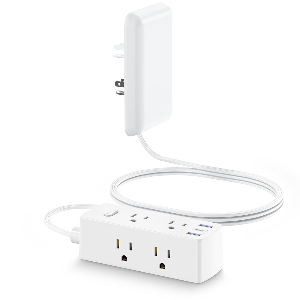 Olcorife Flat Extension Cord with Outlet Cover, Flat Plug Power Strip with 6 Outlets and 3 USB Ports, 8 FT Cord Hidden Outlet Extender for Tight Spaces