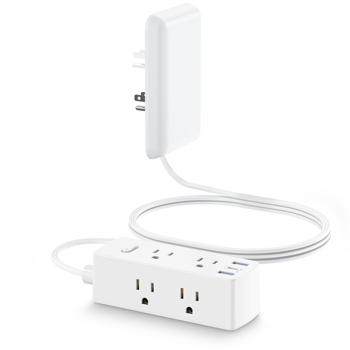 Olcorife Flat Extension Cord with Outlet Cover, Flat Plug Power Strip with 6 Outlets and 3 USB Ports, 8 FT Cord Hidden Outlet Extender for Tight Spaces