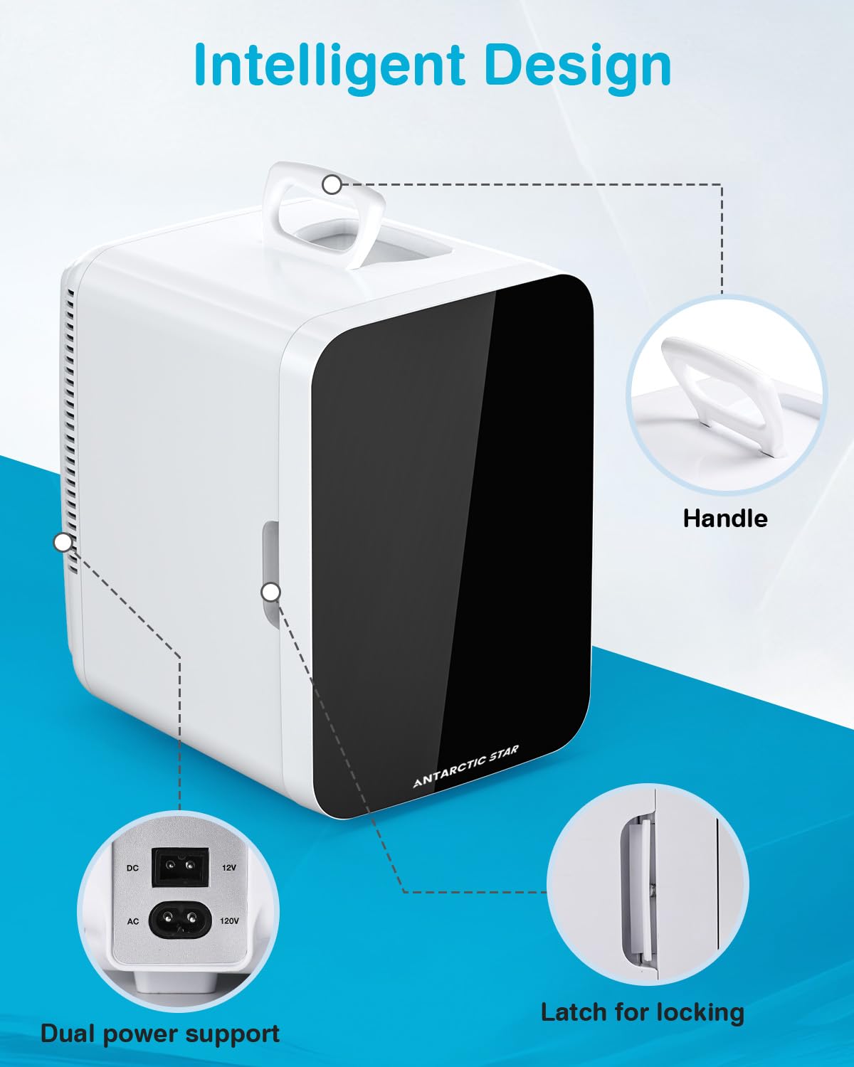 Antarctic Star Compact Mini Fridge, 10L Portable Small Refrigerator, 2.6 Gal Desktop Fridge with AC/DC Adapters, Small Cosmetics Cooler for Beverage, Food, Makeup, Bedroom, Office, Dorm, Black