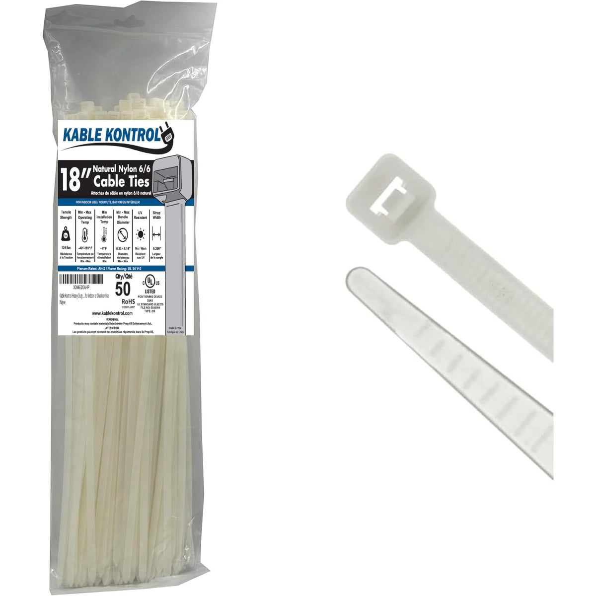 Kable Kontrol Cable Zip Ties, 4 Inch, 100 Pcs, 18lbs Test, Gray