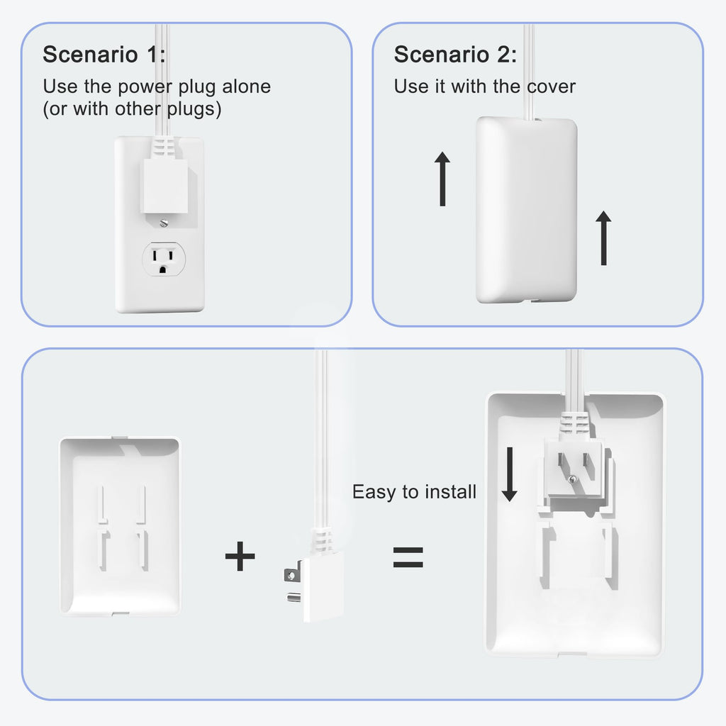 CABOCASA 3FT Flat Plug Extension Cord Power Strip 3 Outlets White Upward