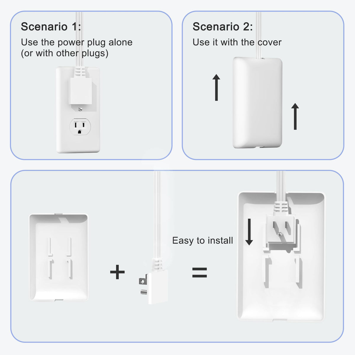 CABOCASA 3FT Flat Plug Extension Cord Power Strip 3 Outlets White Upward