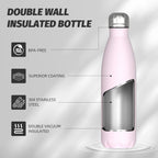 Stainless Steel Insulated Water Bottle, WATERSY Double Walled Metal Vacuum Flask Keep 24 Hrs Cold & 12 Hrs Hot Thermal Metal Sports Bottles 500ml BPA Free for Outdoor, Work, Gym, School (Black)
