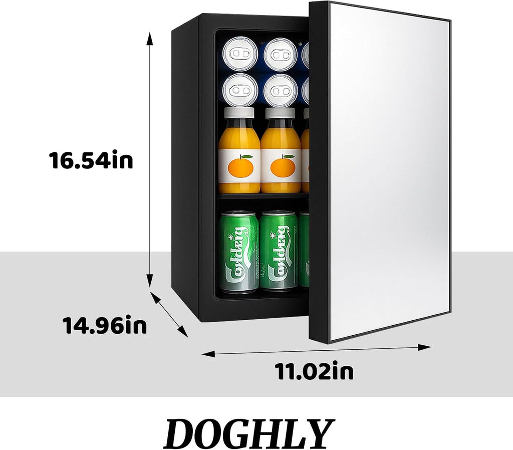 DOGHLY 0.95 Cu.Ft Mini Fridge Mirror Door for Beverages & Skincare, 24 Cans
