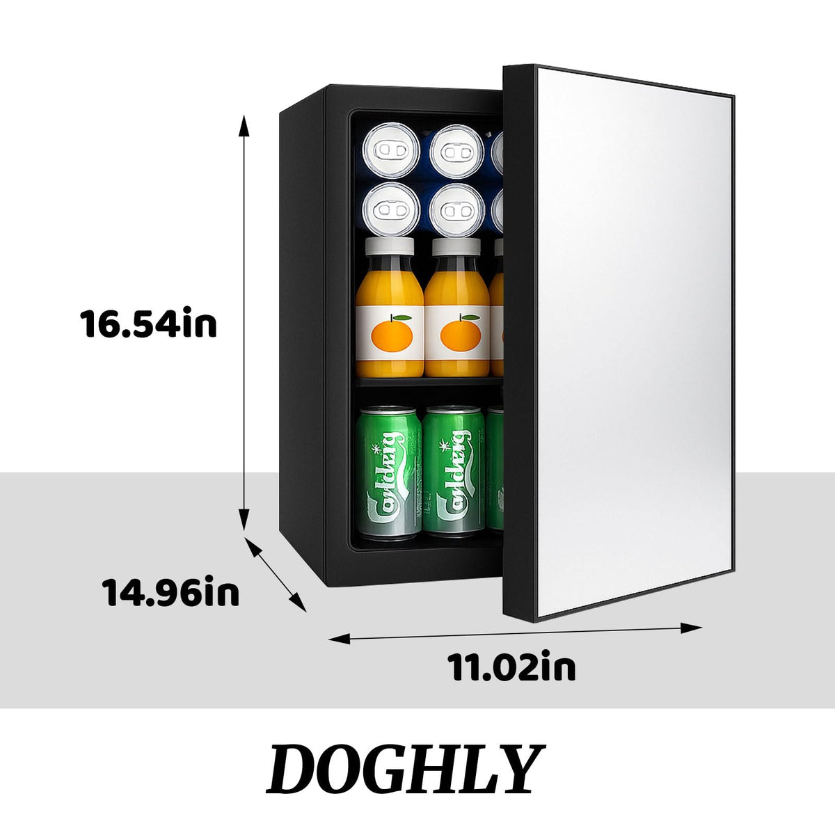 DOGHLY 0.95 Cu.Ft Mini Fridge Mirror Door for Beverages & Skincare, 24 Cans