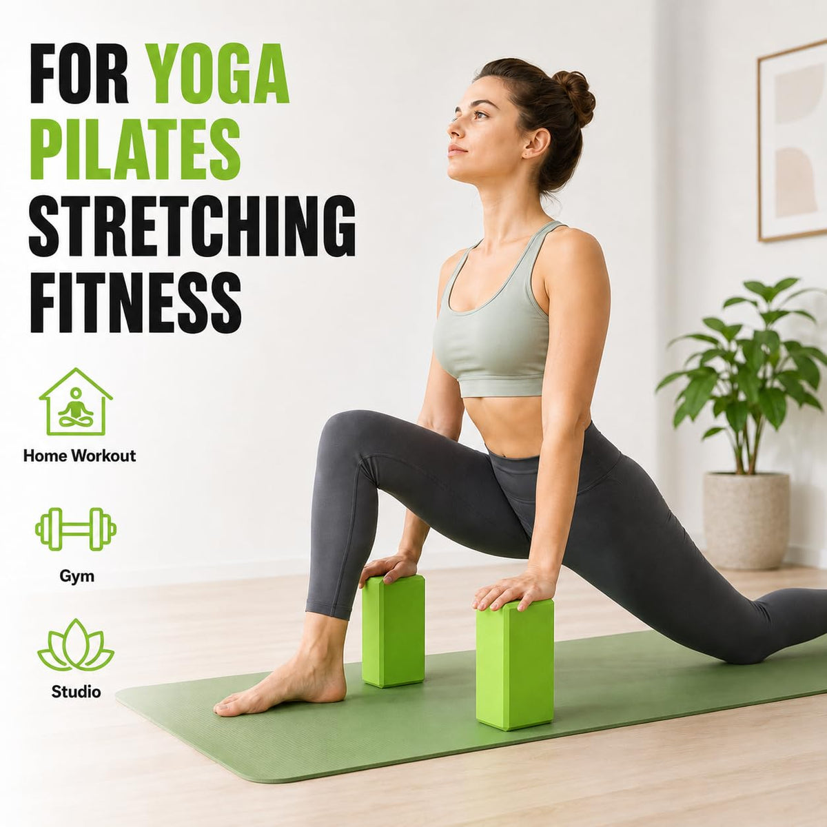EXERZ Yoga Blocks 2pcs Gym Bricks -Comfortable Fitness Yoga Bricks, Anti-Slip, Lightweight and Travel Friendly Pilates Practice