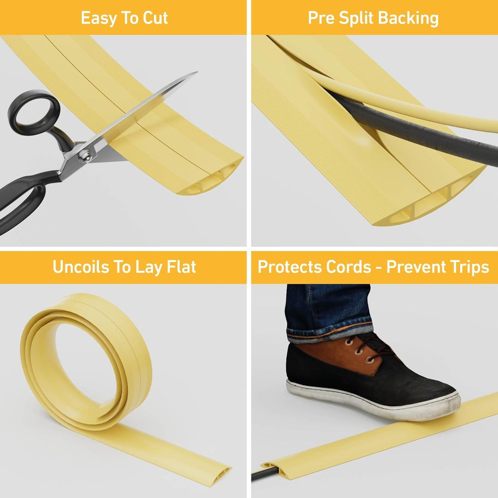 D-Line 6ft Floor Cord Cover, Cable Protector, Hide Extension Cords, Protect Cords, Prevent Cable Trips, Heavy Duty Cord Hider - Cable Cavity = 0.63" (W) x 0.31" (H) - Beige
