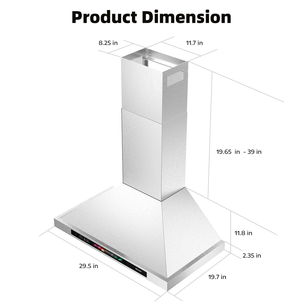Range Hood 30 Inch, 900 CFM Wall Mount Range Hood with Voice, Gesture & Touch Control, Stainless Steel Kitchen Vent Hood with 4-Speed Fan, Adjustable LED Lights, Ducted/Ductless Convertible