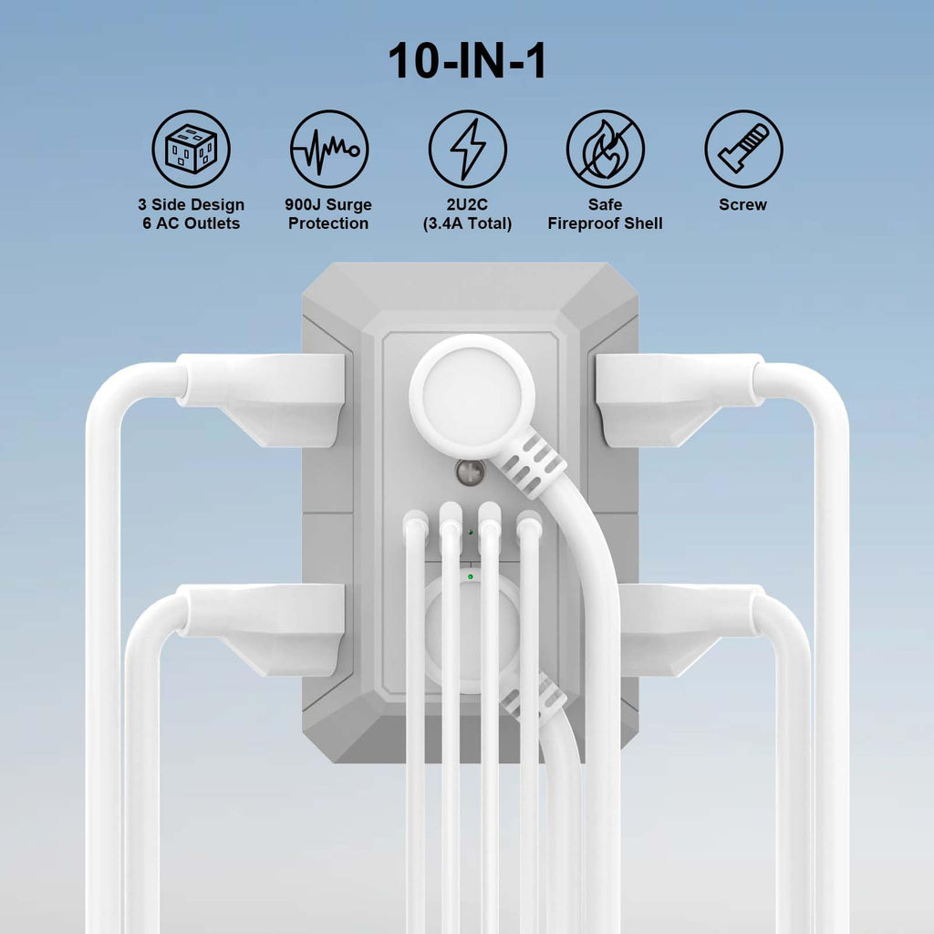 Multi Plug Wall Outlet Surge Protector with 6-Outlet & 4 USB Ports(2USB-C)