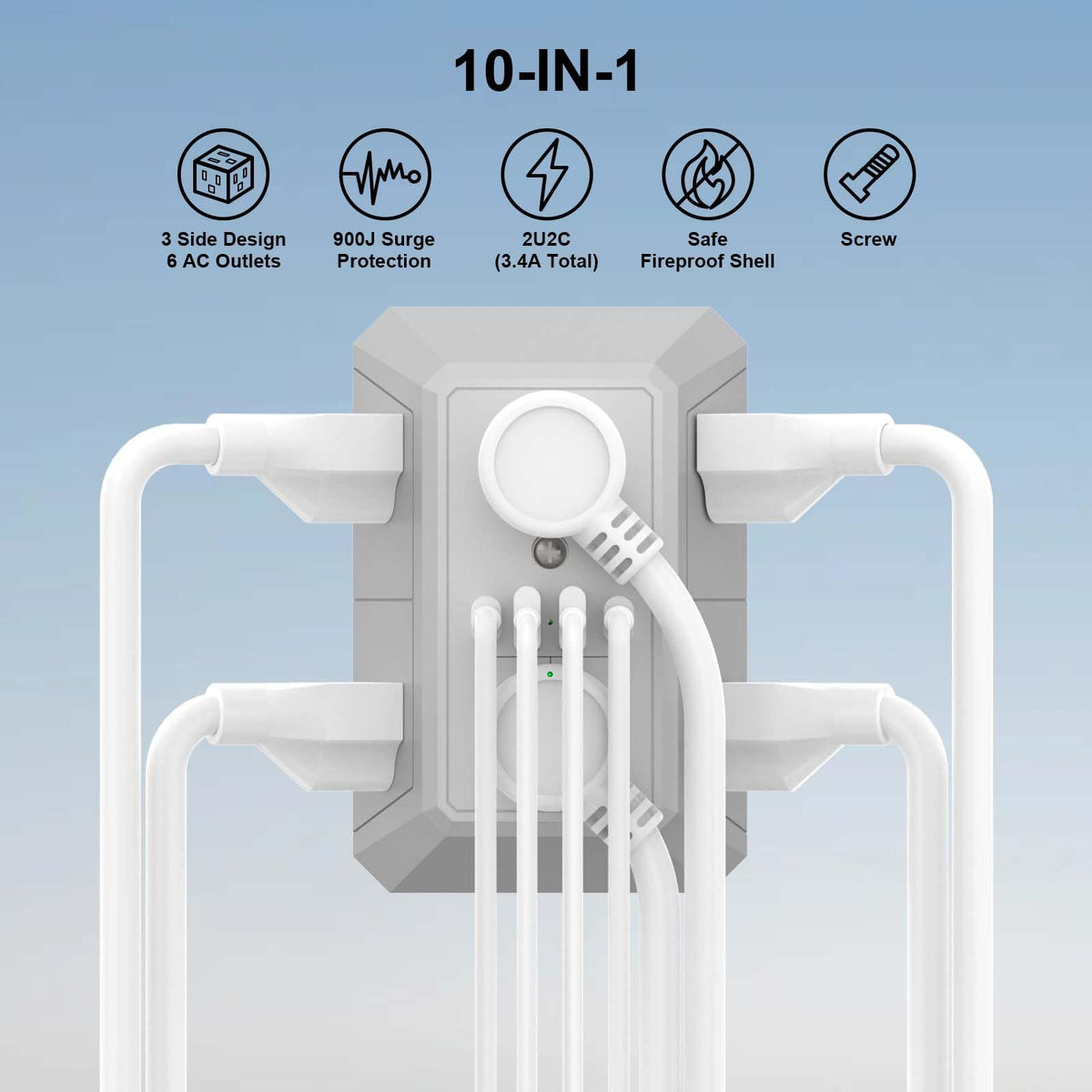 Multi Plug Wall Outlet Surge Protector with 6-Outlet & 4 USB Ports(2USB-C)