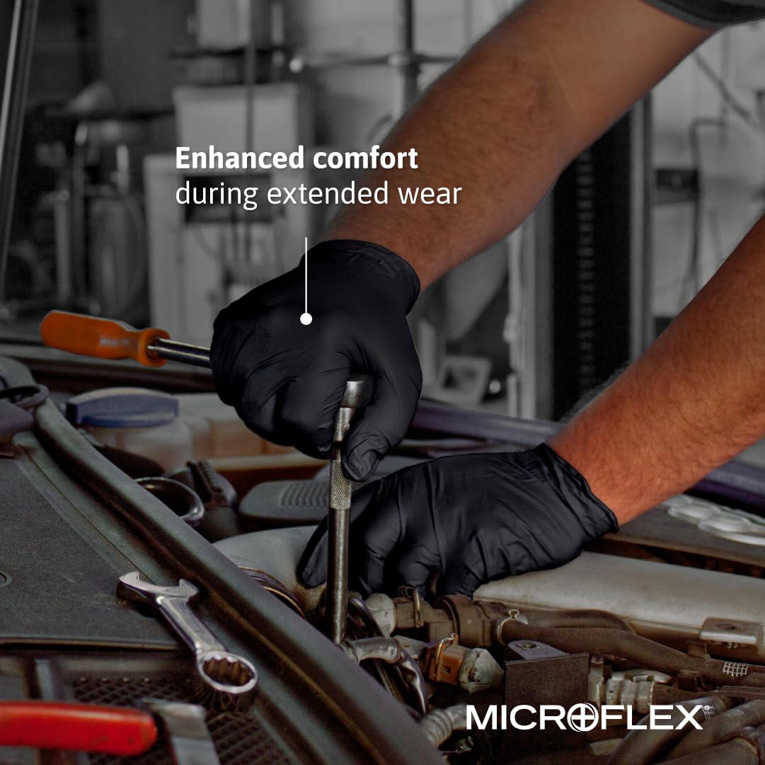 Ansell Microflex 93-732 Disposable Gloves, Black, Size XL, 100 Pcs