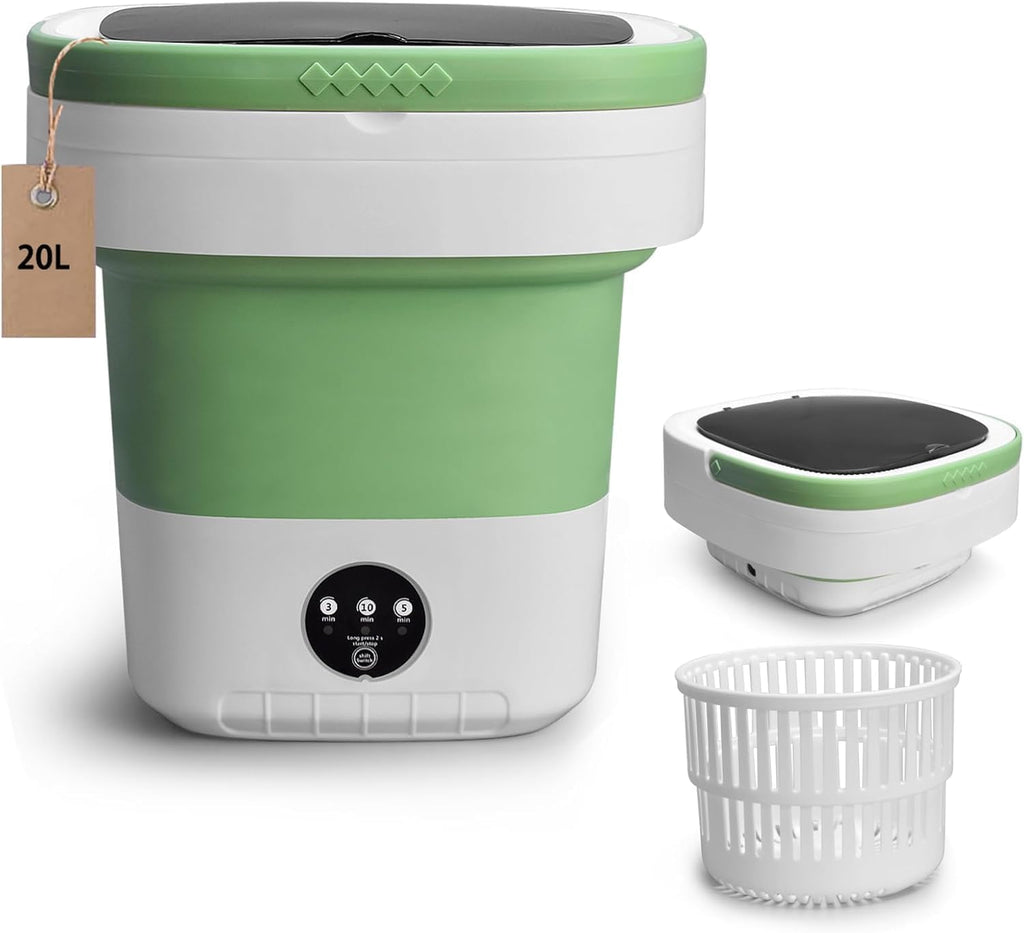 Portable Washing Machine, 20L Foldable Washer with Spin Basket, Upgraded 3 Modes Deep Cleaning for Baby Clothes, Underwear & Socks, fit for Hotel, Travel, Camping, Apartment & Dorm