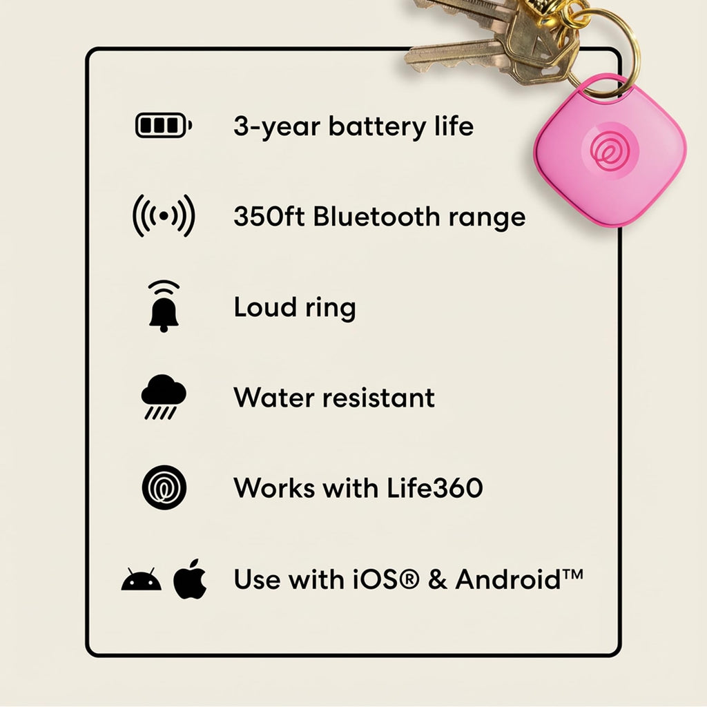 Life360 Tile - Bluetooth Tracker, Keys Finder and Item Locator for Keys, Bags and More. Phone Finder. Both iOS and Android Compatible. 1-Pack (Black)