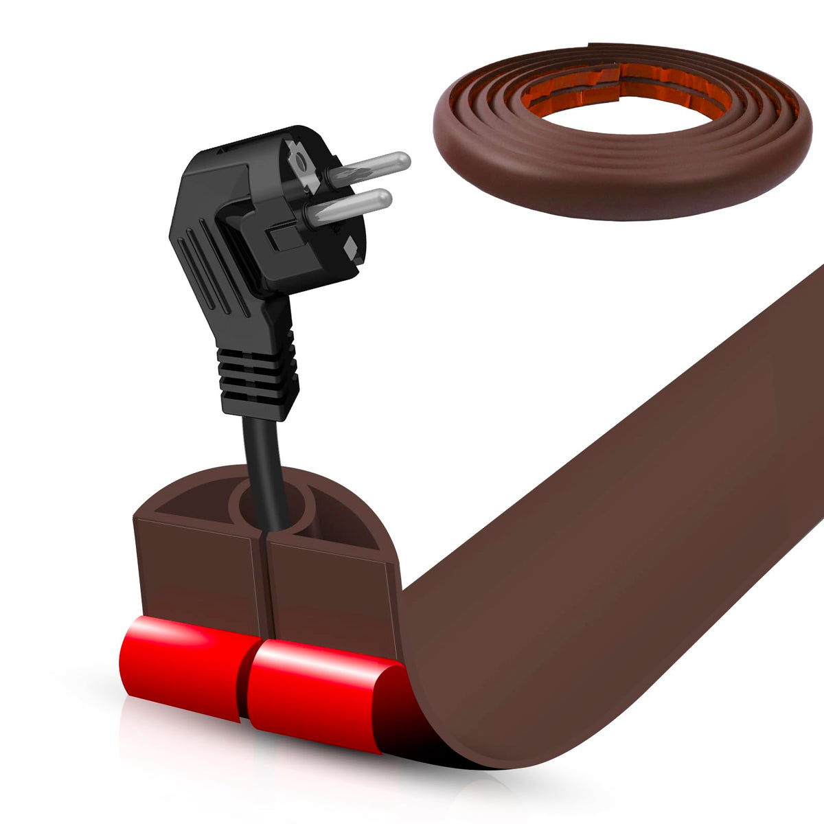 Floor Cord Cover Self Adhesive Cord Hider,3.3FT Cable Management, Extension Strip Protector for Wires, Prevent Cable Trips for Offices, Gyms, Exhibitions Cavity:0.3"(W) x 0.28"(H) Brown Wood