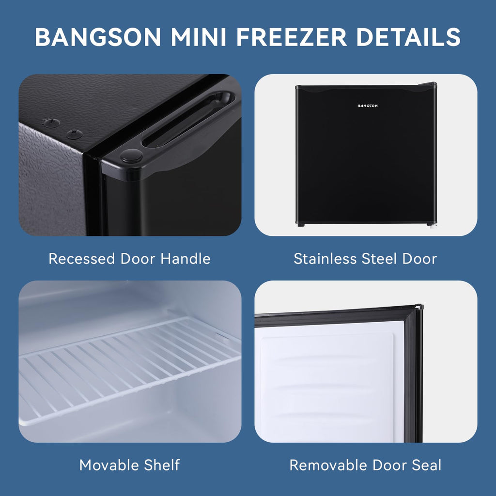 BANGSON 1.1 Cu.ft Upright Mini Freezer for Dorms Apartment, Silver