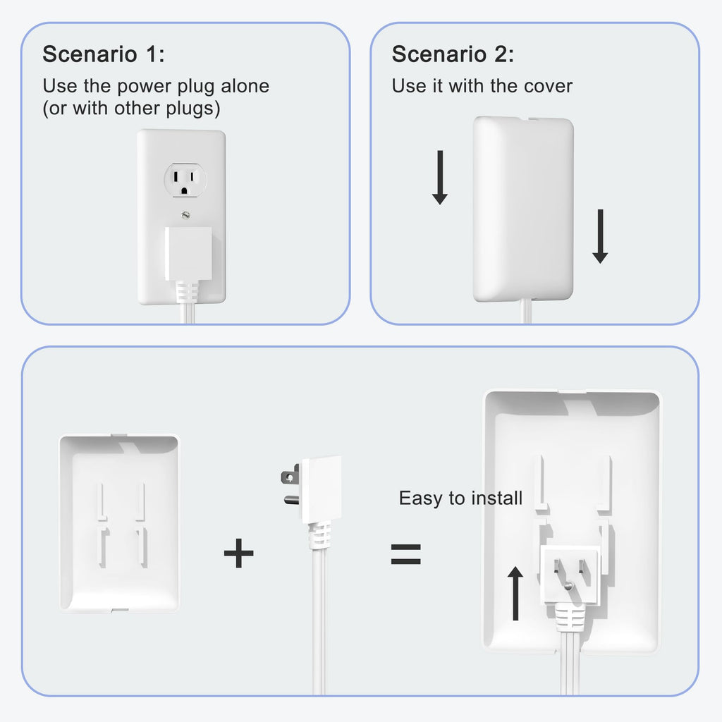 CABOCASA 3FT Flat Plug Extension Cord Power Strip 3 Outlets White Upward