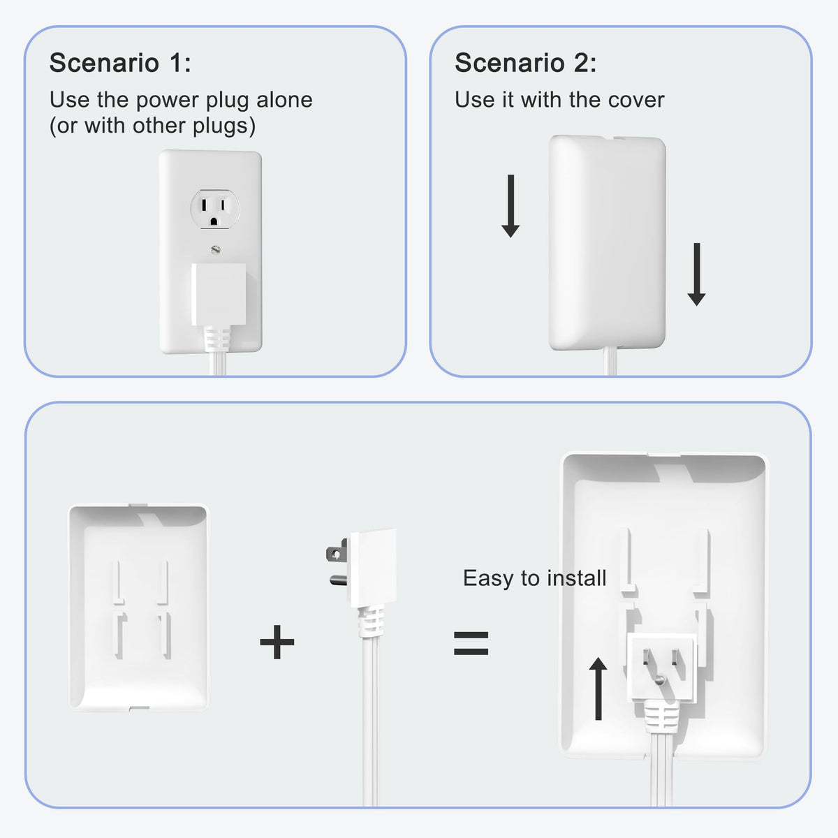 CABOCASA 3FT Flat Plug Extension Cord Power Strip 3 Outlets White Upward