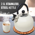 2.5L Stainless Steel Whistling Kettle - Suitable for Fishing, Camping, Hiking, Indoor & Outdoor | Camping Kettle for Gas Stove, Electric Stove, Camp Fire | Lightweight, Fast Boil, Phenolic Handle