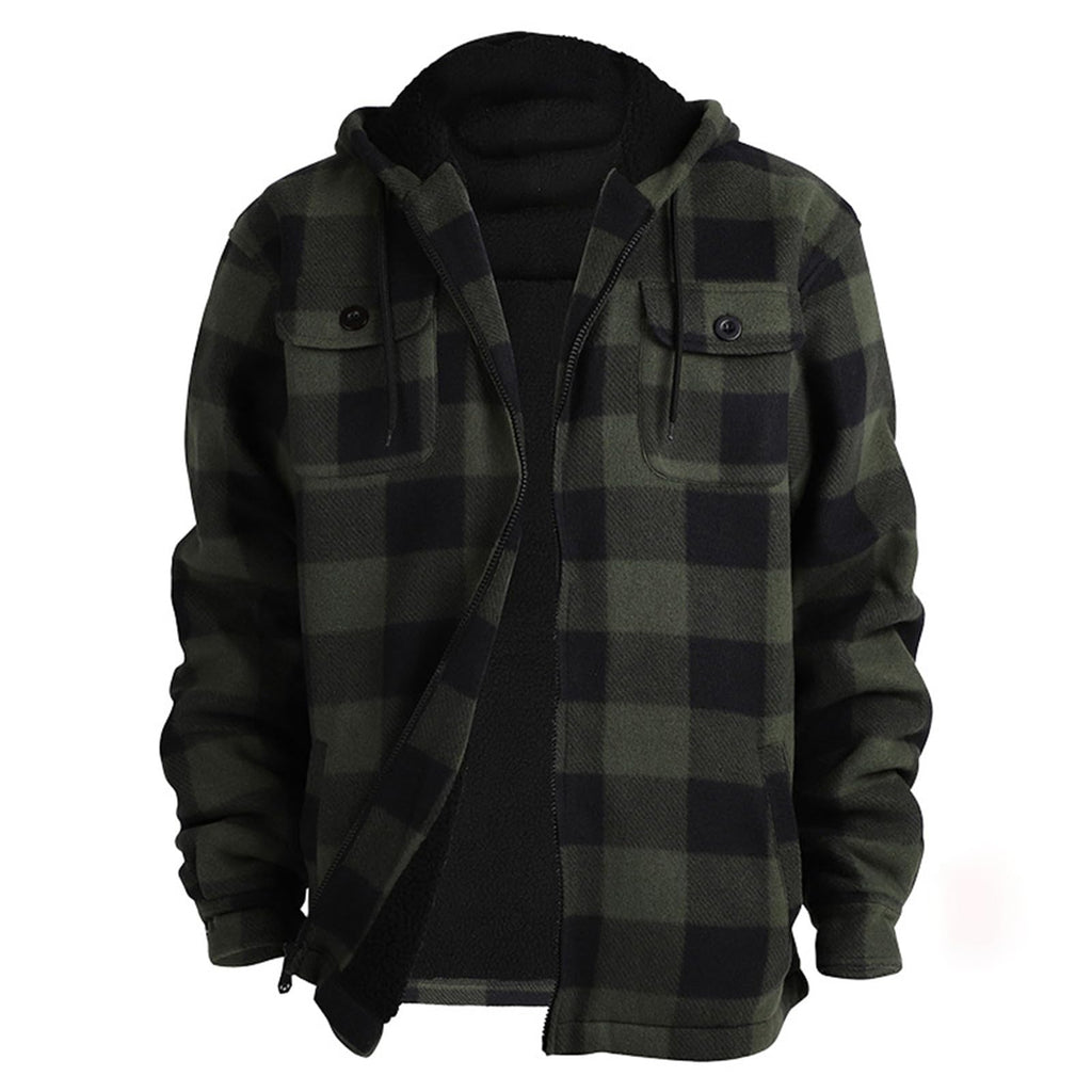 Lumberjack Mens Flannel Jackets Sherpa Lined Fleece Zip Up Winter Warm Workout Padded Plaid Sweatshirt with Hood