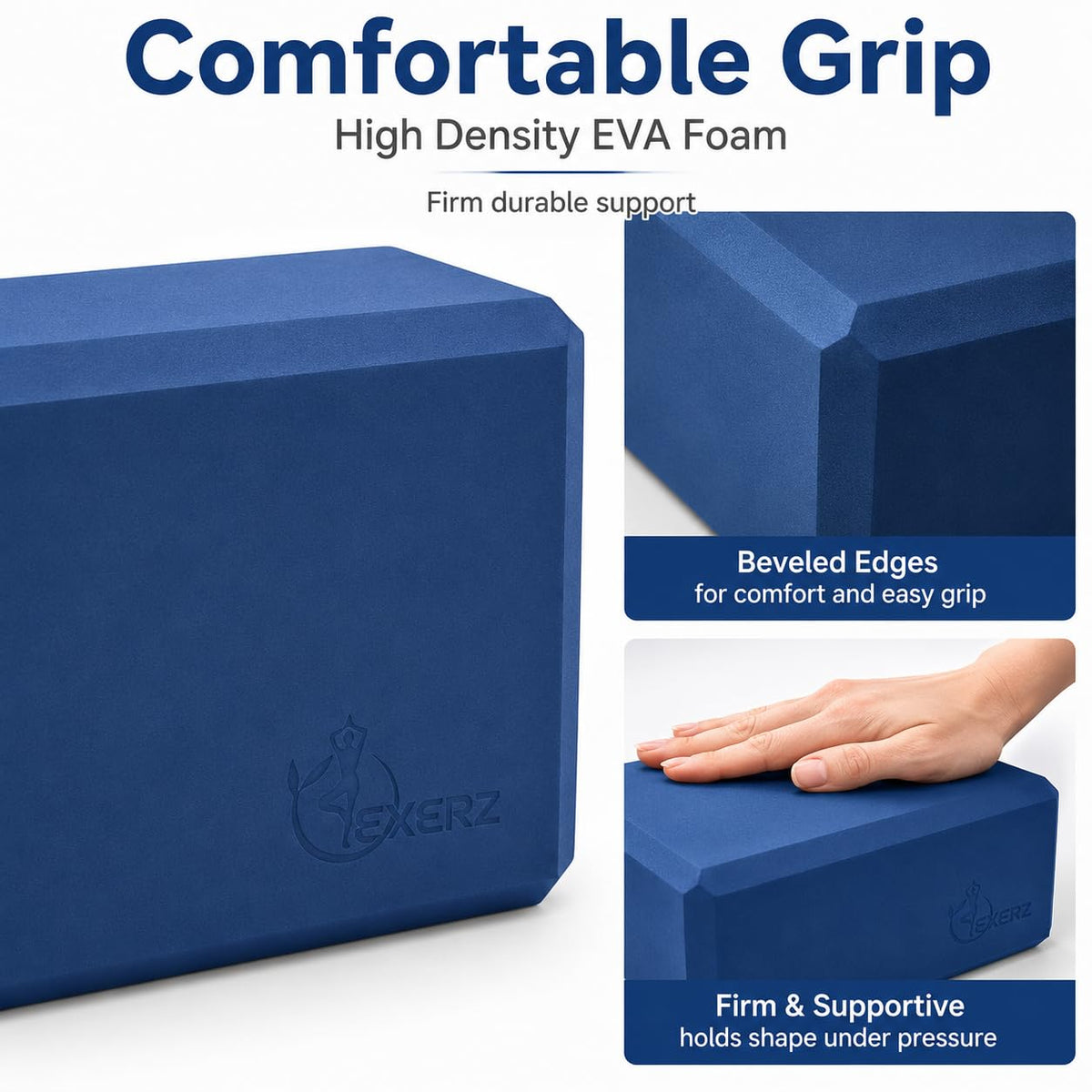 EXERZ Yoga Blocks 2pcs Gym Bricks -Comfortable Fitness Yoga Bricks, Anti-Slip, Lightweight and Travel Friendly Pilates Practice