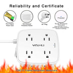 6 Ft Surge Protector Power Strip - YISHU 8 Widely Outlets with 4 USB Ports, 3 Side Outlet Extender with 6 Feet Flat Extension Cord, Ultra Flat Plug, Wall Mount, Desk USB Charging Station, ETL, Black