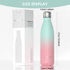 Stainless Steel Insulated Water Bottle, WATERSY Double Walled Metal Vacuum Flask Keep 24 Hrs Cold & 12 Hrs Hot Thermal Metal Sports Bottles 500ml BPA Free for Outdoor, Work, Gym, School (Black)