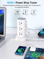 6FT Power Strip Tower with Wireless Charger,Surge Protector with 12 Outlets