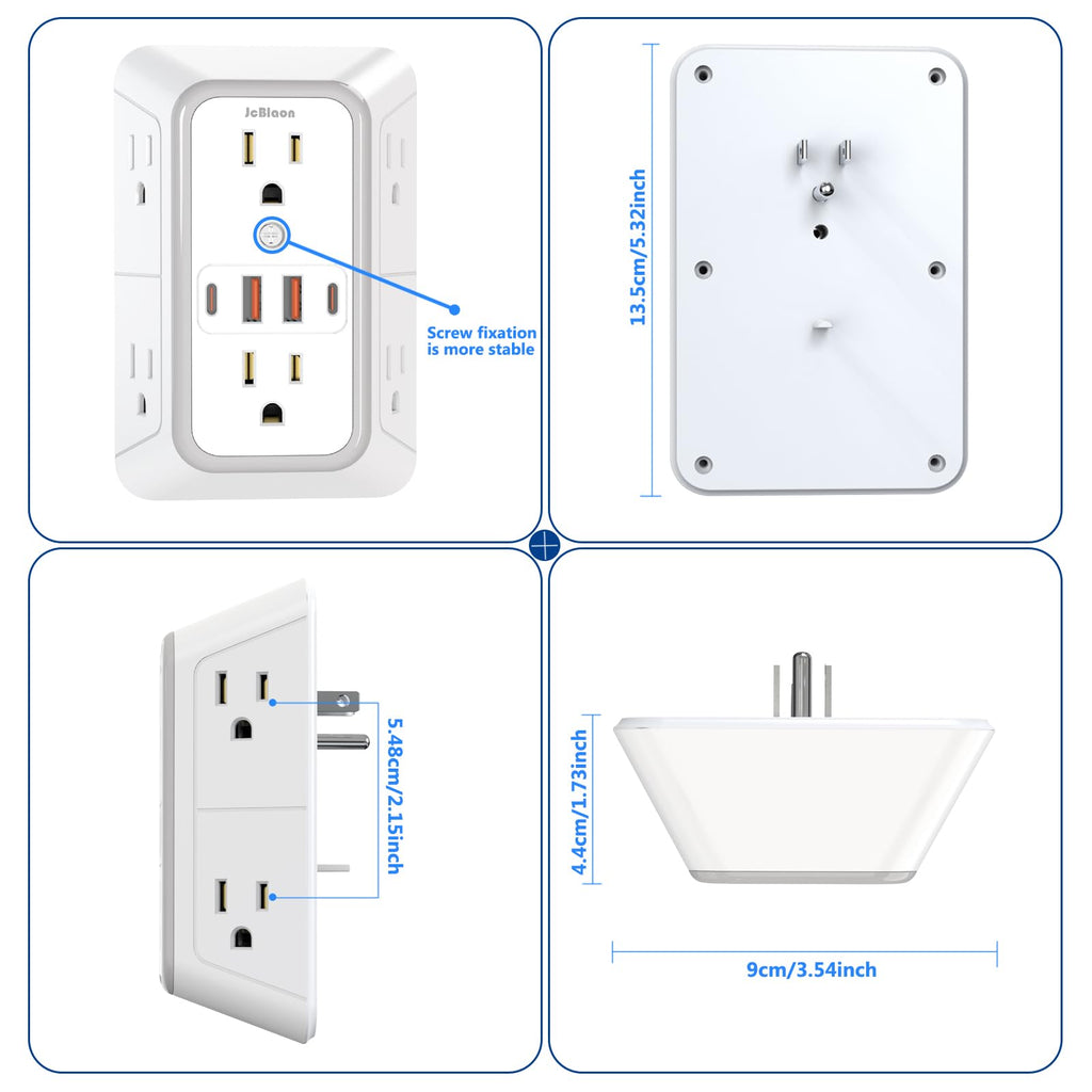 3 Pack Surge Protector Outlet Extender, 6 Outlet Splitter with 4 USB Ports (2 USB C), Multi Plug Wall Outlet 1050J Power Strip, USB Wall Charger for Home Office Kitchen Travel-ETL