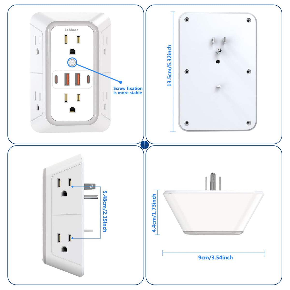 3 Pack Surge Protector Outlet Extender, 6 Outlet Splitter with 4 USB Ports (2 USB C), Multi Plug Wall Outlet 1050J Power Strip, USB Wall Charger for Home Office Kitchen Travel-ETL