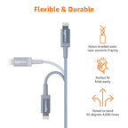 Amazon Basics USB to Lightning Cable, Nylon Braided Charger for iPhone 14 13 12 11 X iPad, 0.9 m, Silver