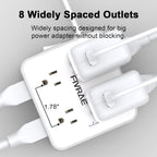 10Ft Extension Cord with Multiple Outlets, 8 Outlets and 4 USB Ports
