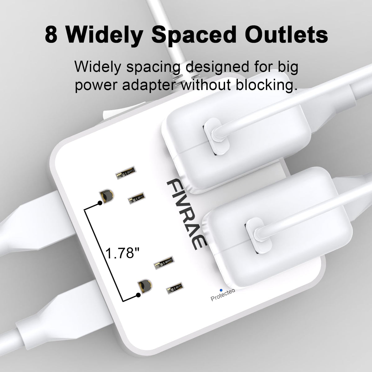 10Ft Extension Cord with Multiple Outlets, 8 Outlets and 4 USB Ports