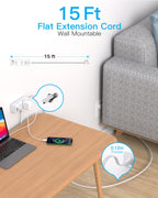 One Beat 10Ft Extension Cord with Multiple Outlets,Flat Plug Power Strip
