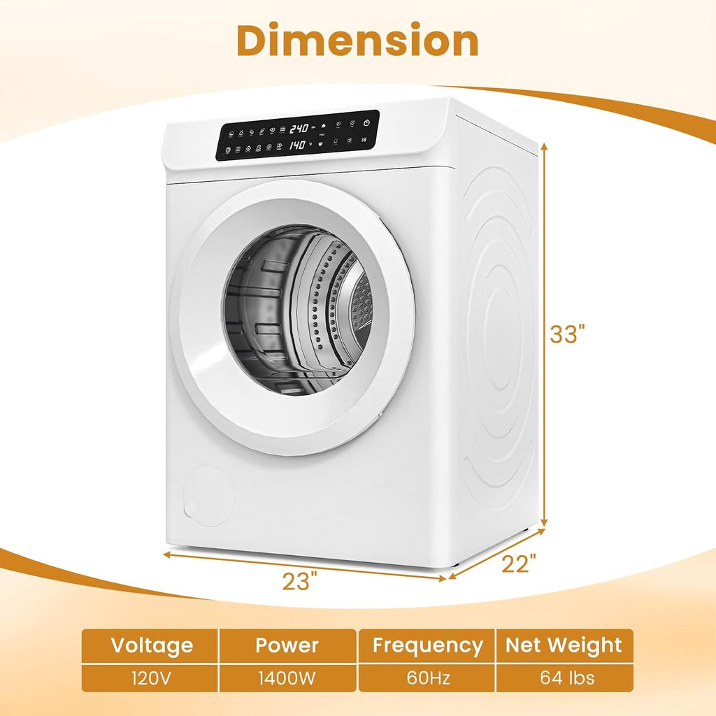 Auertech 3.6 CU. FT Clothes Dryer, Large Capacity Laundry Dryer with 12 Drying Modes & Stainless Steel Tub, Dryer Machine, Electric Dryer with LED Control for Busy Family Home, White