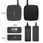 6 Ft Surge Protector Power Strip - YISHU 8 Widely Outlets with 4 USB Ports, 3 Side Outlet Extender with 6 Feet Flat Extension Cord, Ultra Flat Plug, Wall Mount, Desk USB Charging Station, ETL, Black