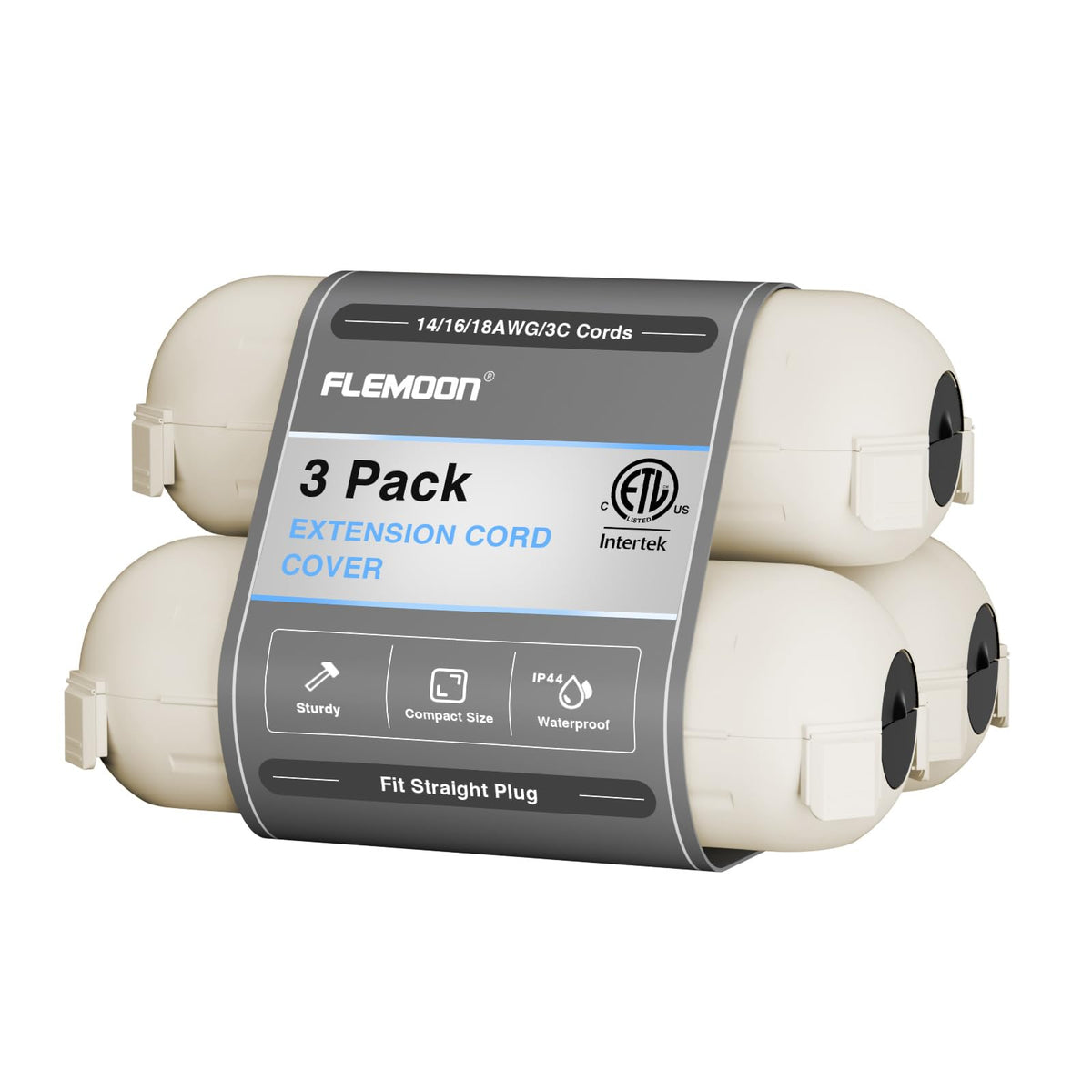[3 Pack] Flemoon Outdoor Extension Cord Safety Cover with Waterproof Seal