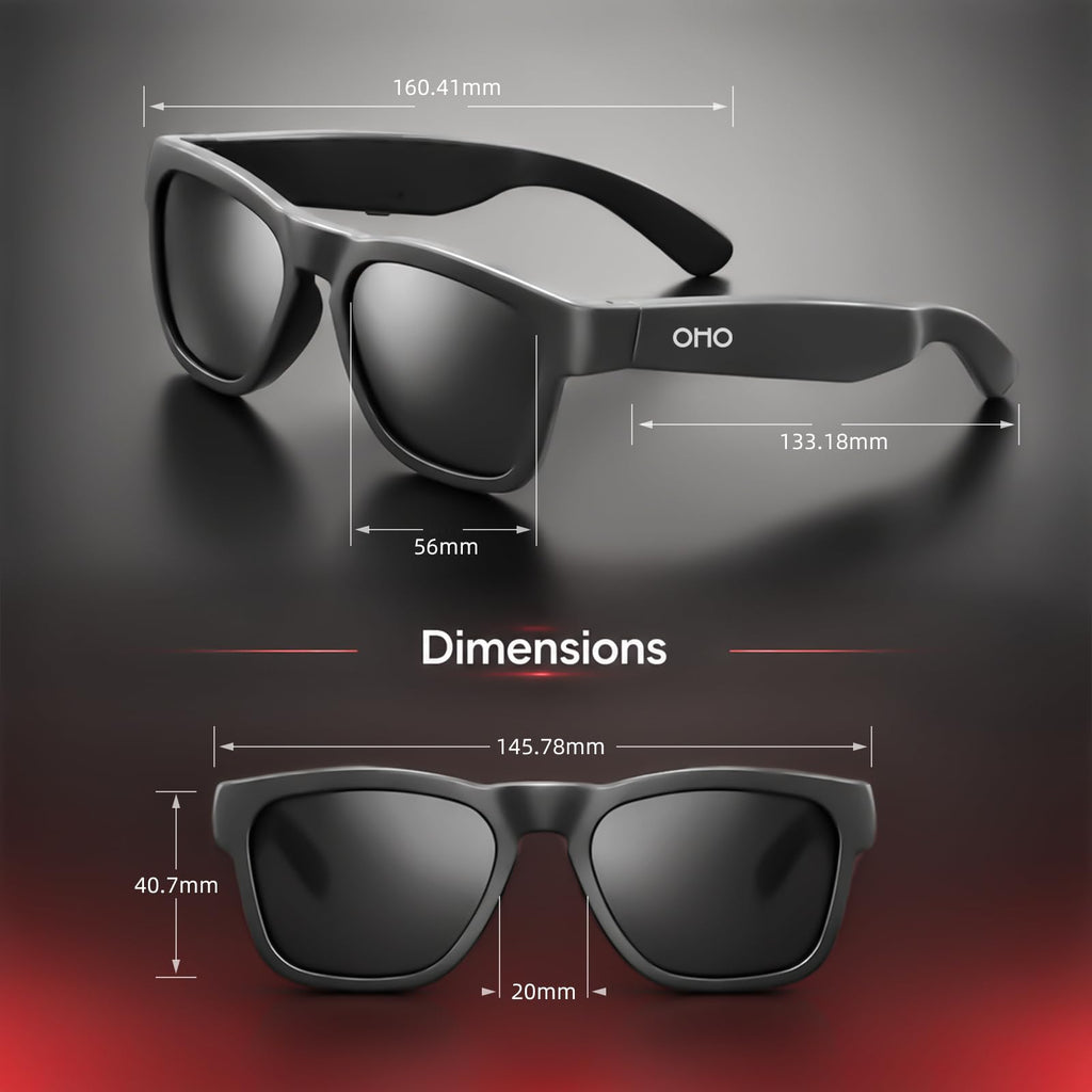 OhO Open Ear Smart Glasses, UV400 Z87.1 Lightweight Audio Bluetooth Glasses