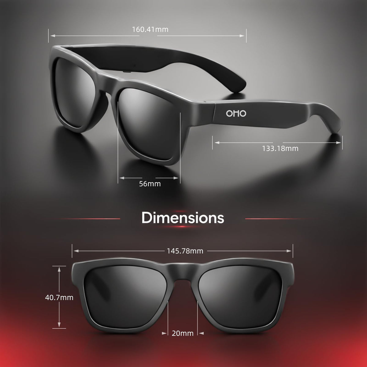 OhO Open Ear Smart Glasses, UV400 Z87.1 Lightweight Audio Bluetooth Glasses