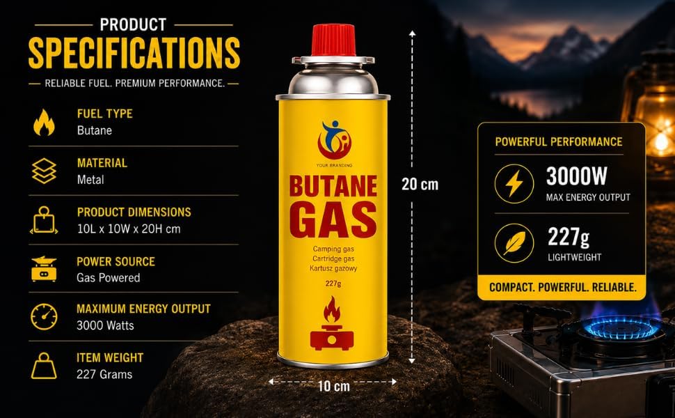 OptiProducts Butane Gas Canister 227g – Universal Fuel Cartridge for Camping Stove, BBQ Grill, Heater & Blow Torch – Safe, Lightweight Outdoor Cooking Gas Refill NEW