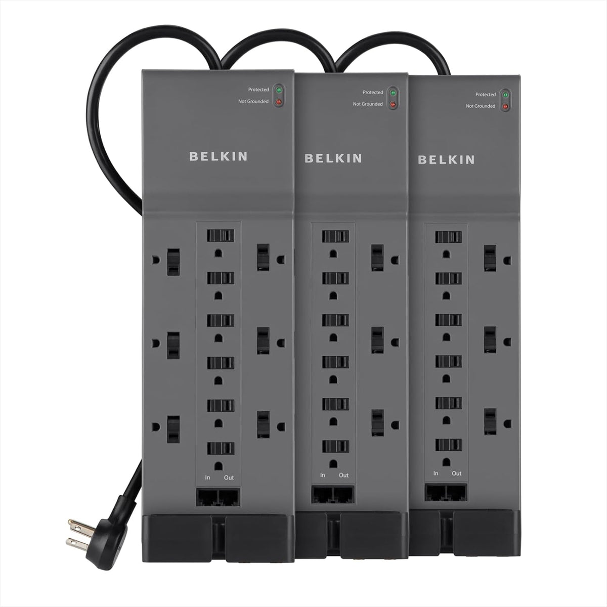 Belkin 12-Outlet Surge Protector Power Strip, 3780J, 8ft Cord, 3 Pack - Material - Color