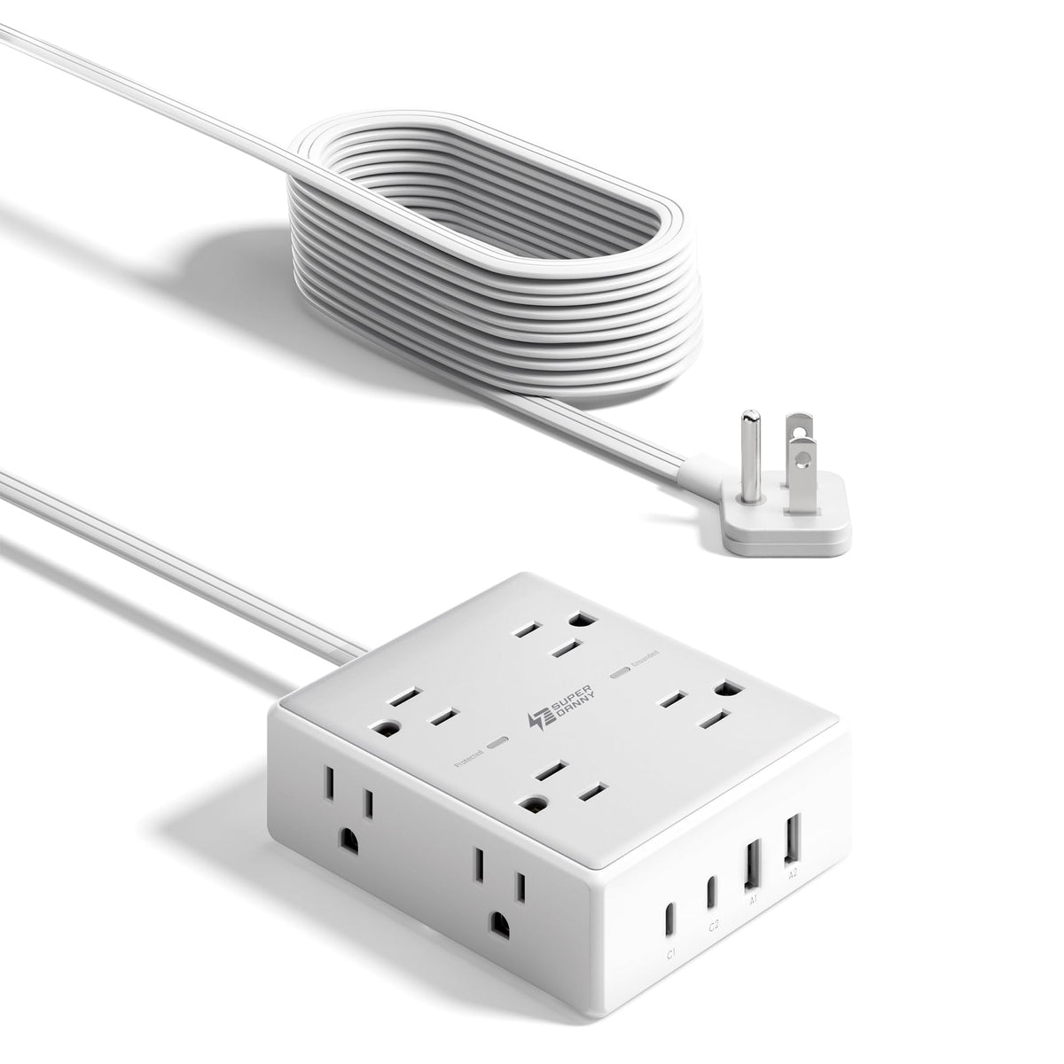 SUPERDANNY Extension Cord,Flat Plug Surge Protector Power Strip,6Ft