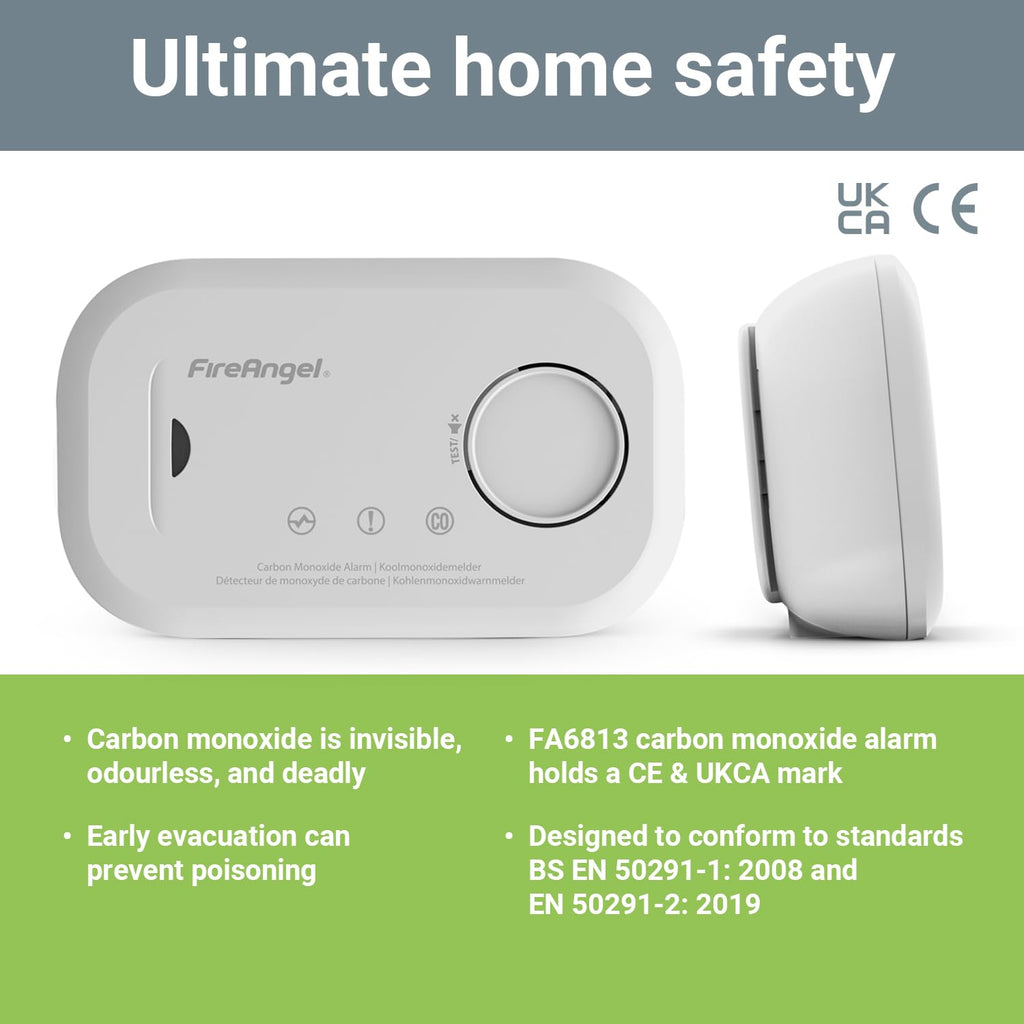 FireAngel FA6813 Portable Carbon Monoxide Detector/Alarm, 10 Year CO Alarm