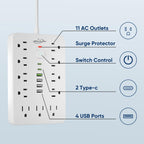 6 FT Flat Plug Surge Protector Power Strip,11 AC Outlets with 6 USB Ports