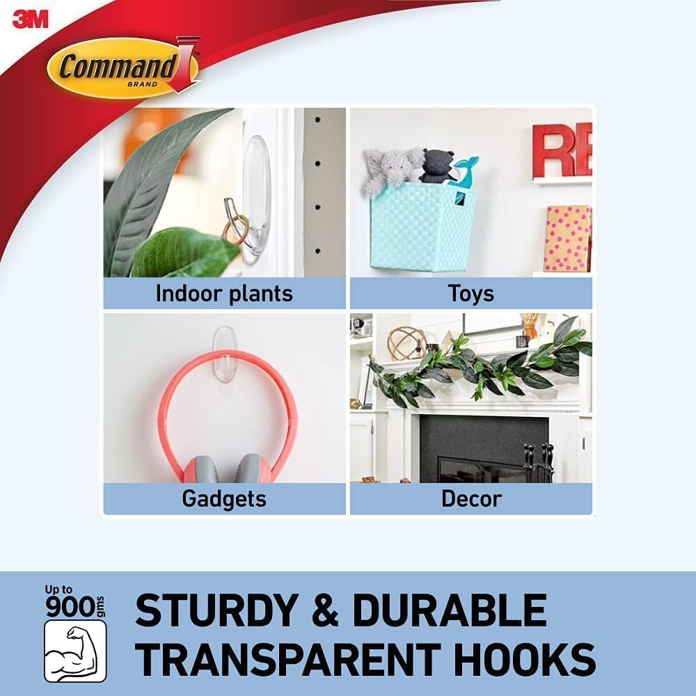 Command Medium Hooks, Clear, 2 Hooks and 4 Adhesive Strips