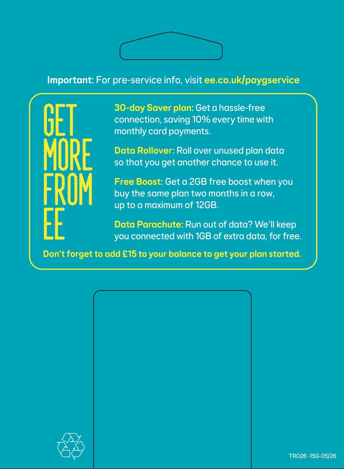 EE PAYG £10 Data Sim Includes £10 pre-paid credit, 20GB Data, 500 Minutes and Unlimited Texts (EE £10-20GB)